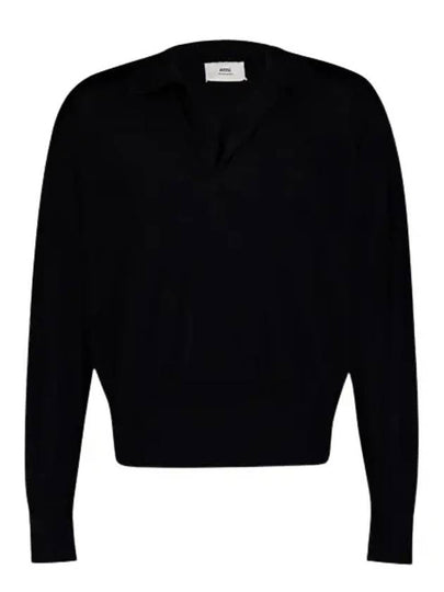 De Coeur Wool Polo Knit Top Black - AMI - BALAAN 2