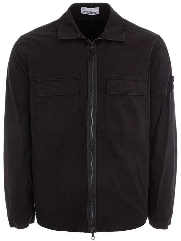 Zipper Regular Fit Cotton Overshirt Jacket Black - STONE ISLAND - BALAAN 2