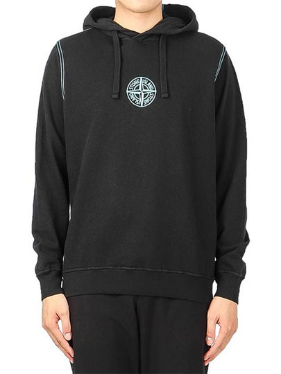 Men's Embroidered Stitch Cotton Hoodie Black - STONE ISLAND - BALAAN 2