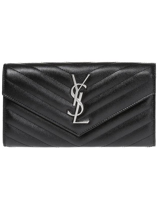 Matelasse Monogram Flap Long Wallet Black - SAINT LAURENT - BALAAN 2