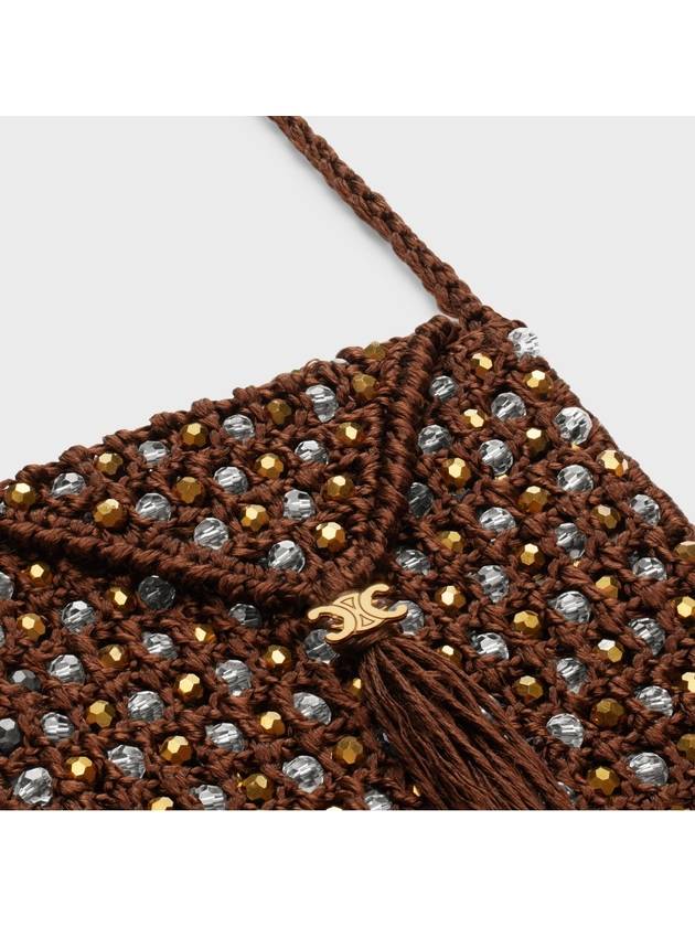 Crocheted Silk Pearl Mini Bag Brown - CELINE - BALAAN 5