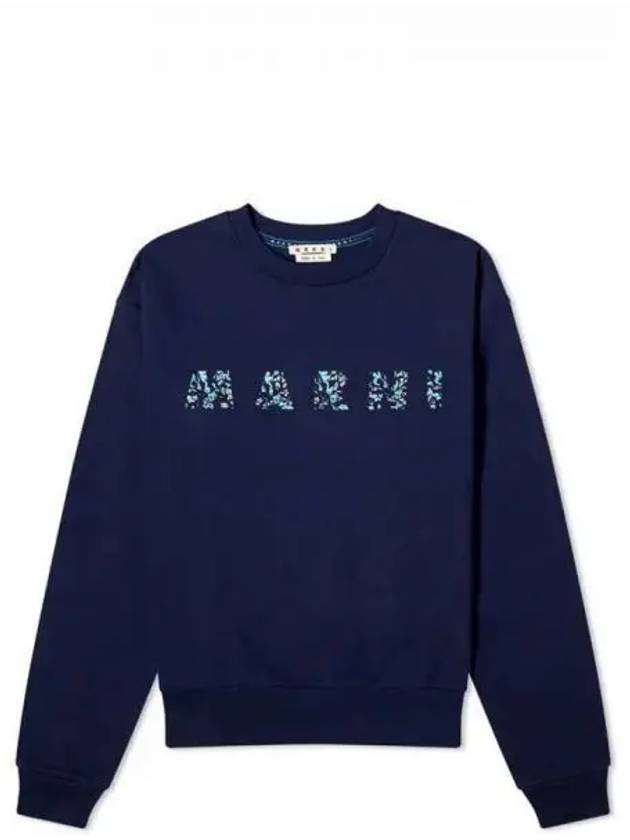 Floral Logo Print Sweatshirt Blue - MARNI - BALAAN 2