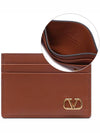 V Logo Signature Leather Card Wallet Brown - VALENTINO - BALAAN 3