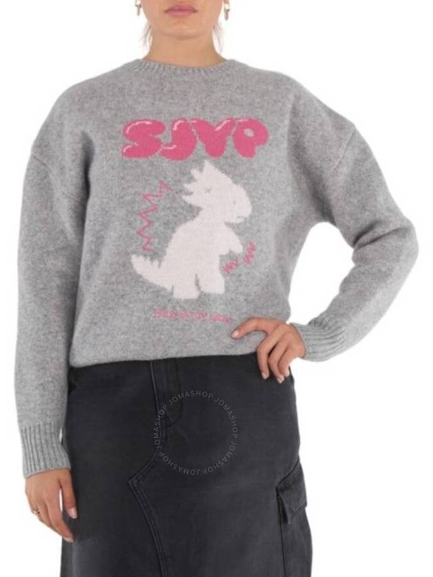 Sjyp Ladies Grey Jacquard Dino Knit Pullover, Size Small - SJYP - BALAAN 1