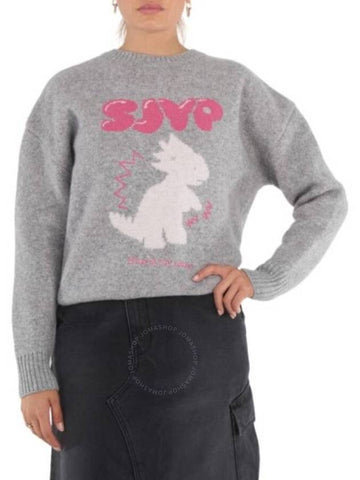 Sjyp Ladies Grey Jacquard Dino Knit Pullover, Size Small - SJYP - BALAAN 1