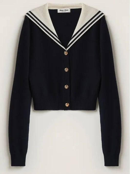 Stripe Edge Cashmere Cardigan Navy - MIU MIU - BALAAN 2