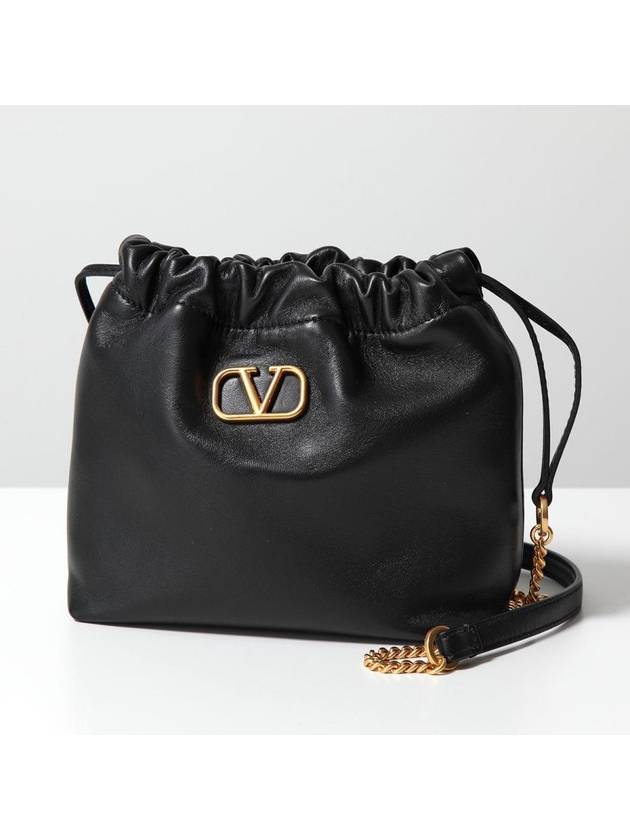 V Logo Signature Leather Bucket Bag Black - VALENTINO - BALAAN 3