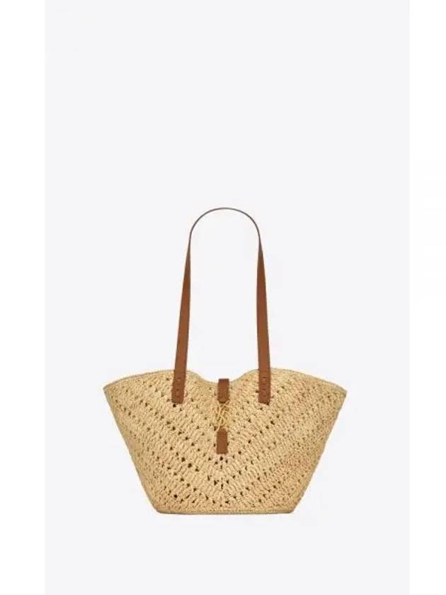 Panier Small Raffia Vegetable-Tanned Leather Tote Bag Natural Brick - SAINT LAURENT - BALAAN 2