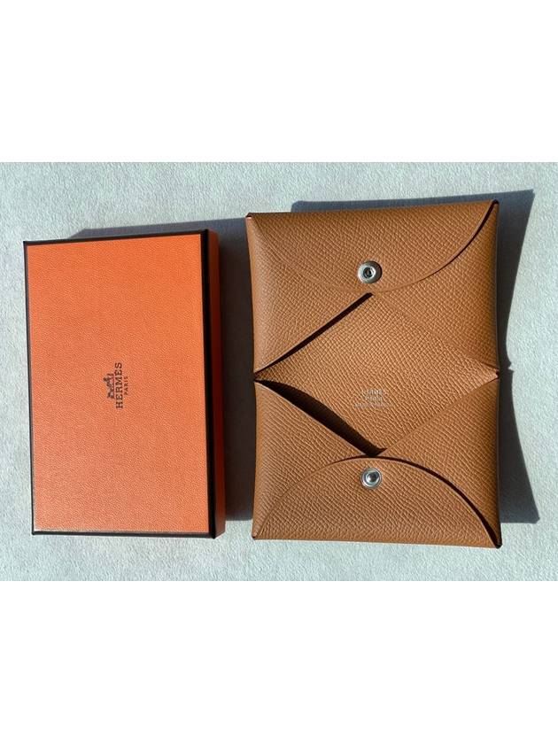 Calvi Epsom Palladium Hardware Card Wallet Gold - HERMES - BALAAN 2