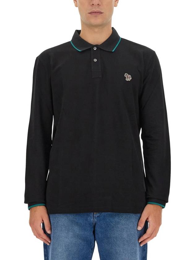 Zebra Patch Regular Fit Long Sleeve Polo Shirt Black - PAUL SMITH - BALAAN 2