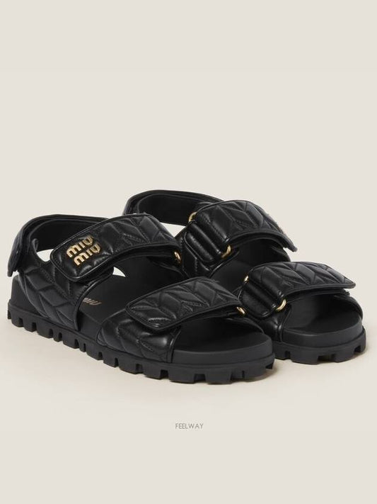 Sporty Matelasse Nappa Leather Sandals Black - MIU MIU - BALAAN 2