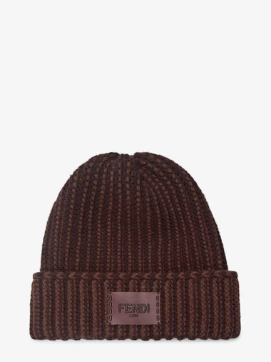 Logo Patch Wool Beanie Dark Purple - FENDI - BALAAN 1