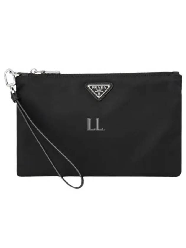 Saffiano Leather Strap Nylon Clutch Bag Black - PRADA - BALAAN 2