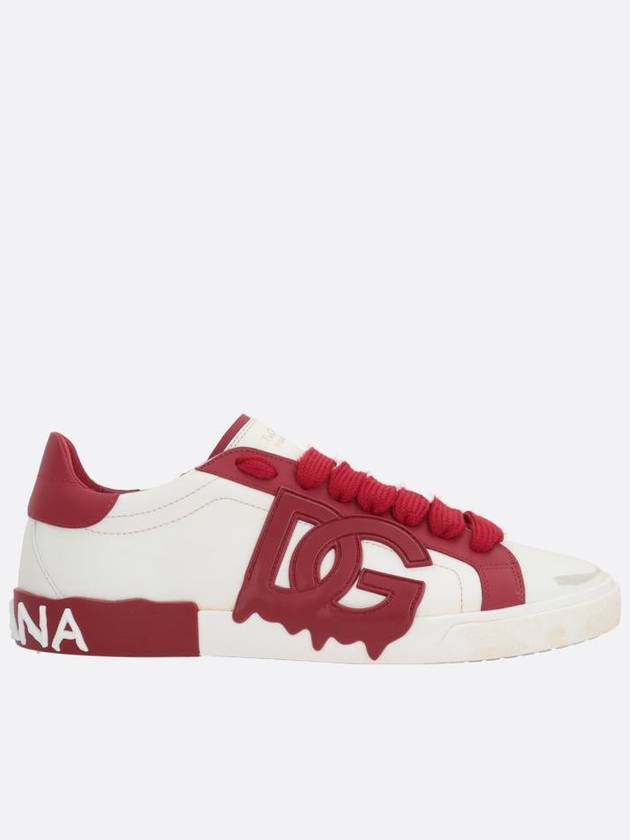 Portofino Vintage Calfskin Low Top Sneakers White Red - DOLCE&GABBANA - BALAAN 2