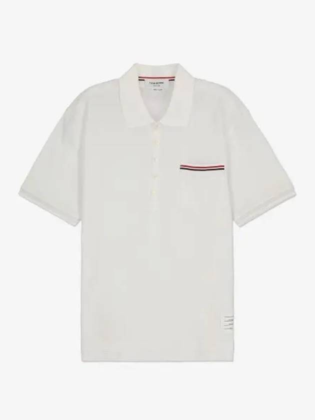 Men's Three Stripes Pocket Mercerized Short Sleeve Polo Shirt White - THOM BROWNE - BALAAN 2