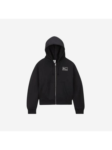 Stussy Full Zip Washed Fleece Hood Black FJ9175 010 - NIKE - BALAAN 1