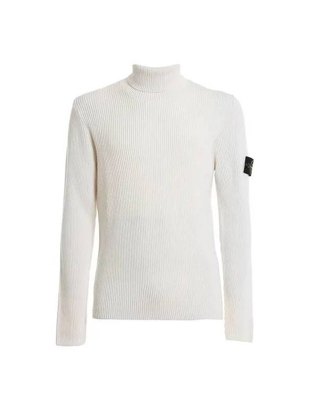 Logo Patch Wool Knit Turtleneck White - STONE ISLAND - BALAAN 2