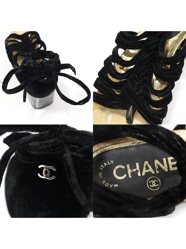 G27786 Black velvet strap gold CC logo open toe platform women s sandals 37C - CHANEL - BALAAN 6