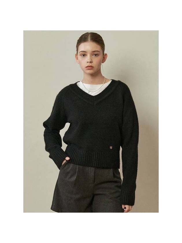 Women's Woods V-neck Knit Top Black - MICANE - BALAAN 1