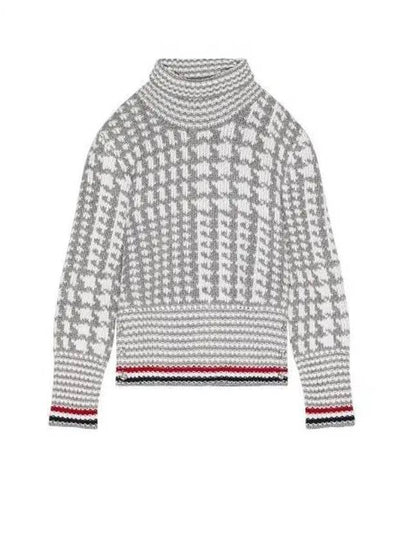 Prine Of Wales Jacquard Detail Cashmere Turtleneck Grey - THOM BROWNE - BALAAN 2