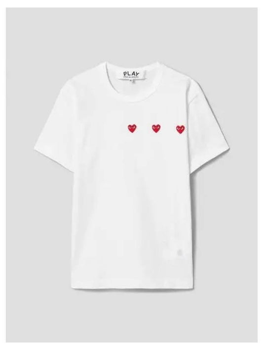 Unisex Horizontal 3 Heart Short Sleeve T Shirt White Domestic Product GM0024080693487 - COMME DES GARCONS PLAY - BALAAN 1