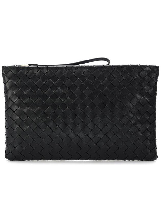 Intrecciato Large Clutch Bag Black - BOTTEGA VENETA - BALAAN.