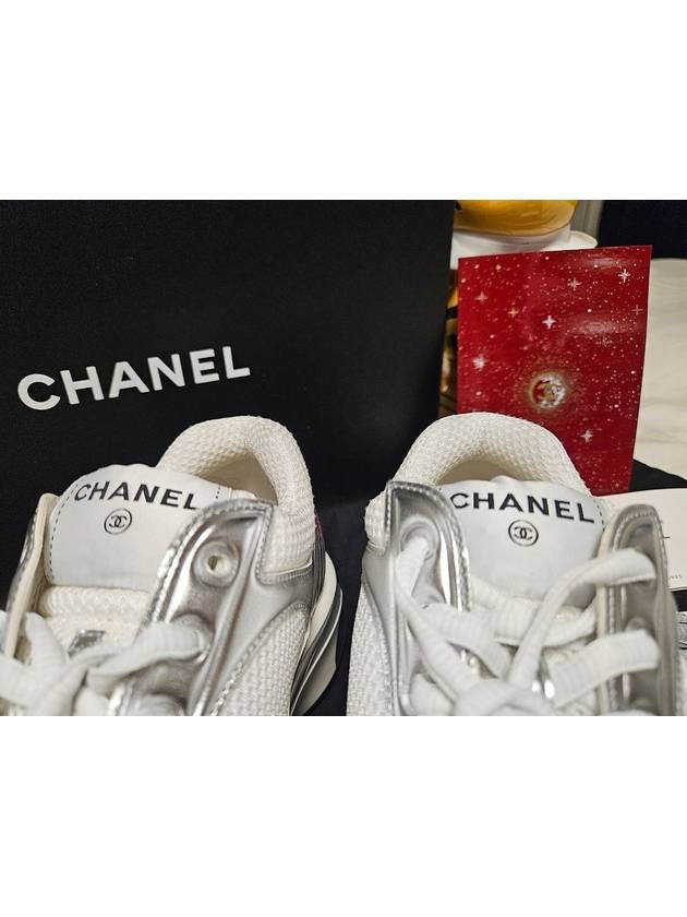 Fabric Laminated Low Top Sneakers Silver - CHANEL - BALAAN 4