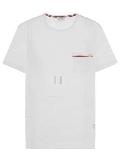 Men's Medium Weight Jersey Tipped Pocket Crewneck Short Sleeve T-Shirt White - THOM BROWNE - BALAAN 2