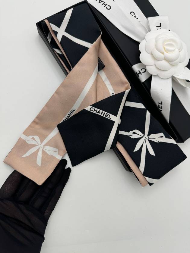 Ribbon Twilly Scarf Hairband Black Pink AAA393 - CHANEL - BALAAN 4