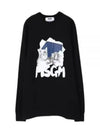 Graphic Print Cotton Long Sleeve T-Shirt Black - MSGM - BALAAN 2