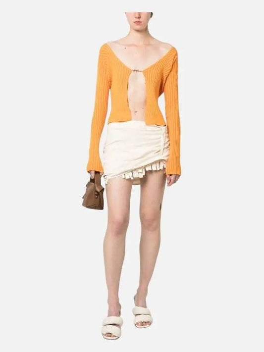 La Maille Pralu Longue Micro Charm Logo Cardigan Light Orange - JACQUEMUS - BALAAN 2