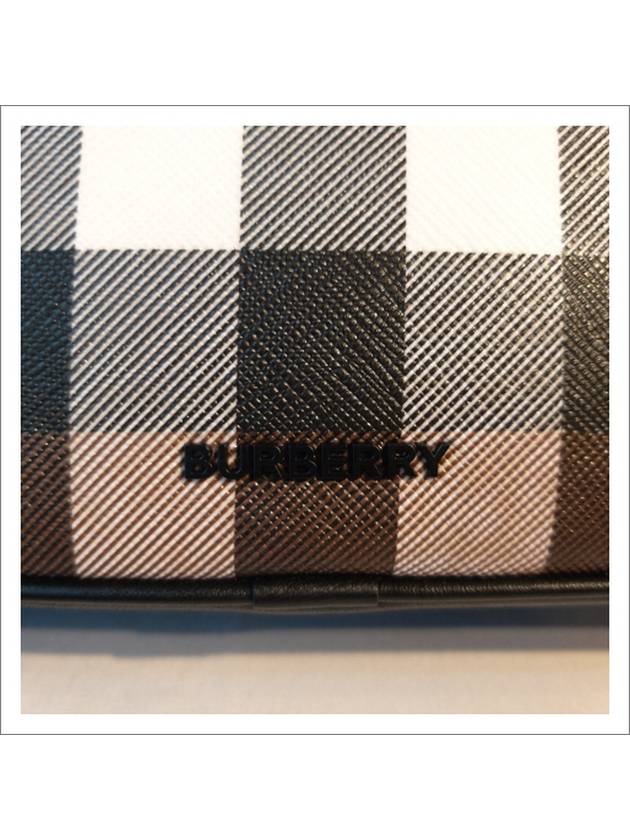 Check Leather Zipper Pouch Clutch Bag Dark Brown - BURBERRY - BALAAN.