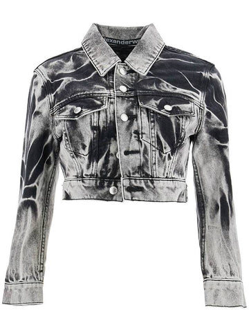 cropped denim jacket with acid wash - ALEXANDER WANG - BALAAN 1