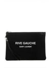 Men's Rive Gauche White Logo Canvas Clutch Bag Black - SAINT LAURENT - BALAAN 2