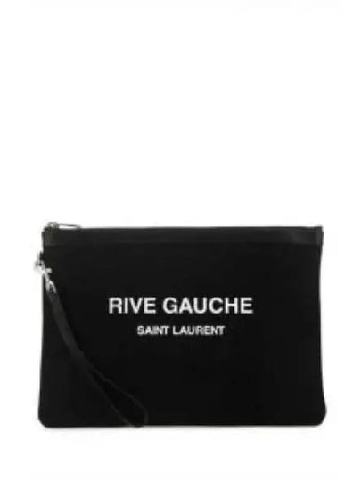 Men's Rive Gauche White Logo Canvas Clutch Bag Black - SAINT LAURENT - BALAAN 2