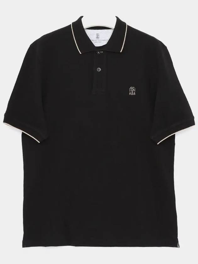 Embroidered Logo Short Sleeve Polo Shirt Black - BRUNELLO CUCINELLI - BALAAN 2