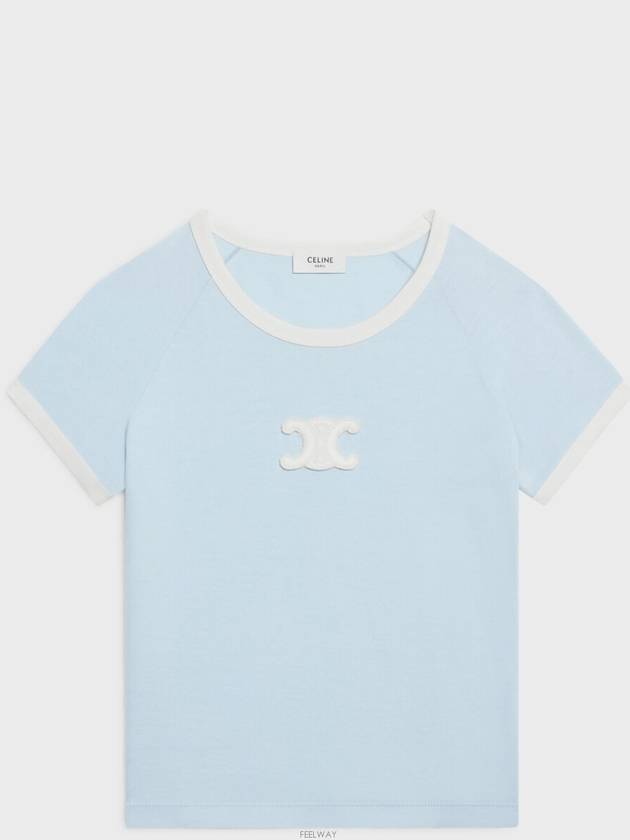 Women s Triomphe Cotton Jersey Short Sleeve T Shirt Pastel Blue Cream - CELINE - BALAAN 2