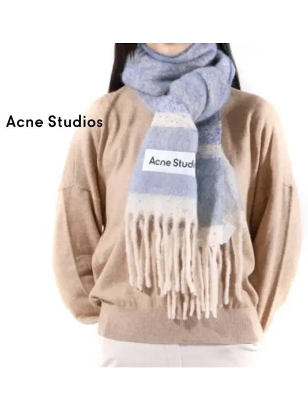 Logo Patch Fringe Muffler Denim Blue - ACNE STUDIOS - BALAAN 2