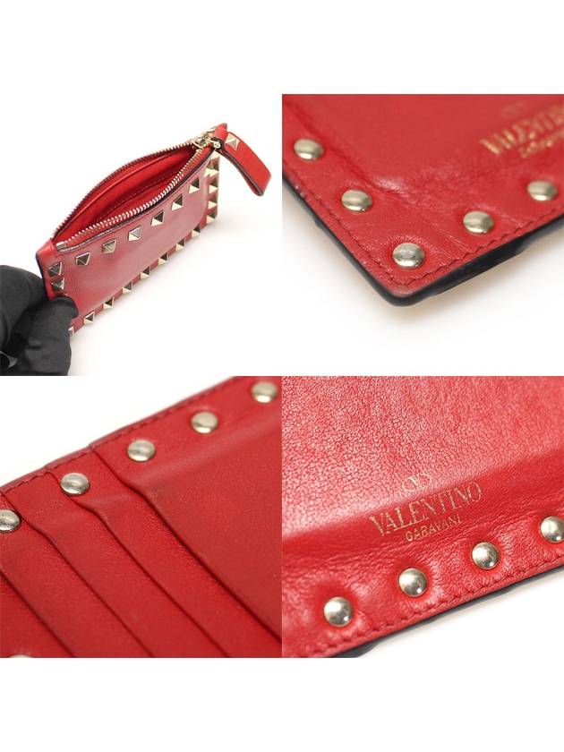 SW2P0548BOL Red Calfskin Rockstud Zipper Card Case Wallet - VALENTINO - BALAAN 7