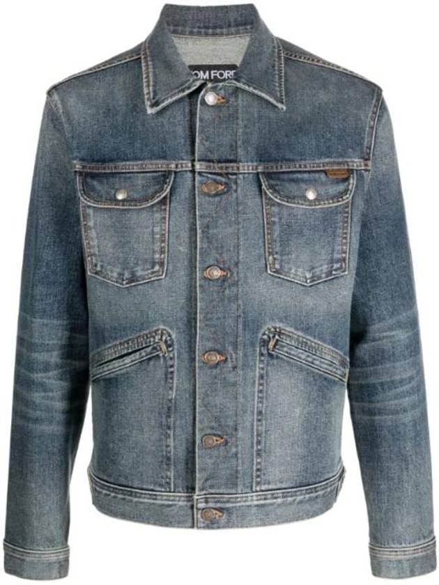 Classic Logo Tab Flap Pocket Denim Jacket Blue - TOM FORD - BALAAN 1