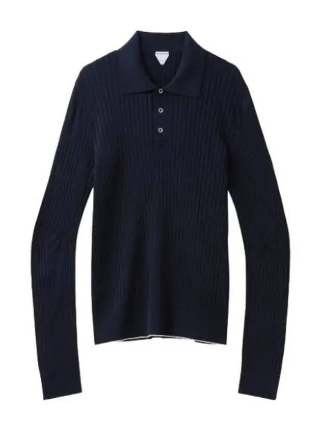 Rib Cotton Polo Knit Top Navy - BOTTEGA VENETA - BALAAN 1