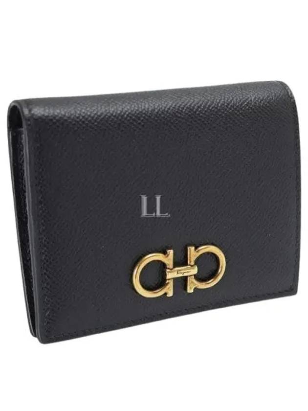 Gancini Compact Half Wallet Black - SALVATORE FERRAGAMO - BALAAN 2