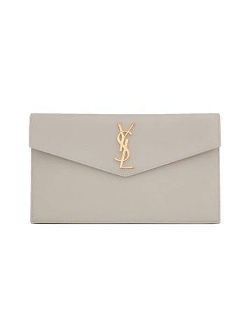 Uptown Grain de Poudre Embossed Leather Clutch Bag Blanc Vintage - SAINT LAURENT - BALAAN 1