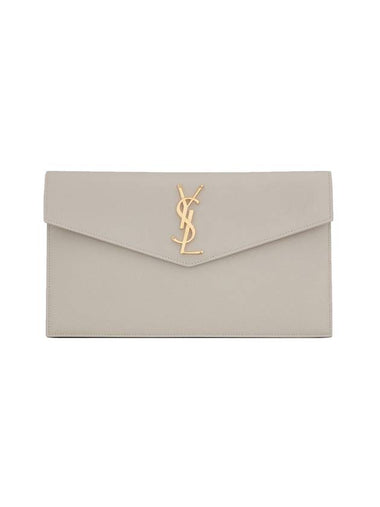 Uptown Grain de Poudre Embossed Leather Clutch Bag Blanc Vintage - SAINT LAURENT - BALAAN 1