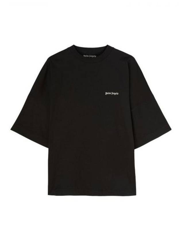 Embroidered Logo Over Short Sleeve T-Shirt Black - PALM ANGELS - BALAAN 2