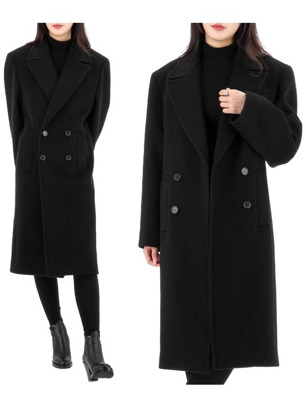 Shoulder Pad Wool Double Coat Black - SAINT LAURENT - BALAAN 2