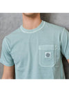 Men's Pisato Effect Logo Patch Pocket Short Sleeve T-Shirt Sky Blue - STONE ISLAND - BALAAN 4