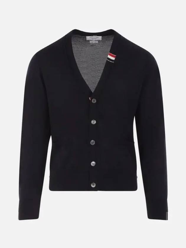 Men's Jersey Stitch V-Neck Cardigan Navy - THOM BROWNE - BALAAN 4