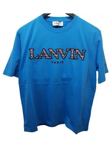 TS0005 J207 222 Cuff Logo Embroidered Short Sleeve T Shirt Blue - LANVIN - BALAAN 1