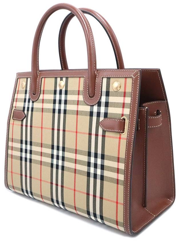 Women s Burberry 8025274 Vintage Check Brown Leather Title Small Tote Bag gt Gangbuk used luxury goods - BURBERRY - BALAAN 4